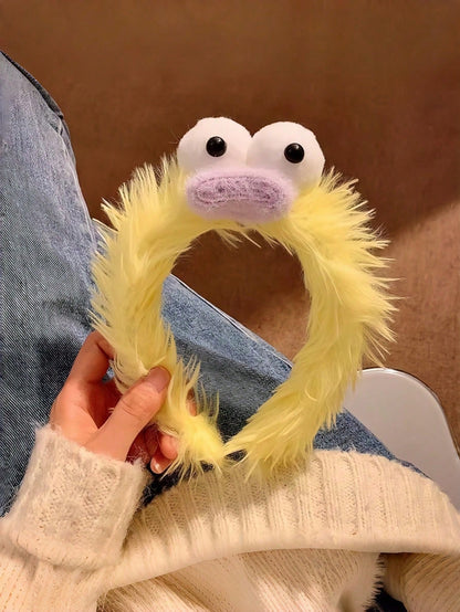 Joivida Diadema de lavado con cara de monstruo lindo, banda para el cabello de felpa con boca de salchicha de ojos grandes, accesorio suave para el maquillaje y el cuidado de la piel, artículo esencial divertido para el