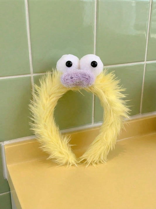 Joivida Diadema de lavado con cara de monstruo lindo, banda para el cabello de felpa con boca de salchicha de ojos grandes, accesorio suave para el maquillaje y el cuidado de la piel, artículo esencial divertido para el