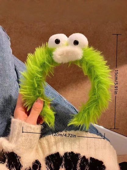 Joivida Diadema de lavado con cara de monstruo lindo, banda para el cabello de felpa con boca de salchicha de ojos grandes, accesorio suave para el maquillaje y el cuidado de la piel, artículo esencial divertido para el