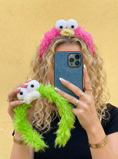 Joivida Diadema de lavado con cara de monstruo lindo, banda para el cabello de felpa con boca de salchicha de ojos grandes, accesorio suave para el maquillaje y el cuidado de la piel, artículo esencial divertido para el