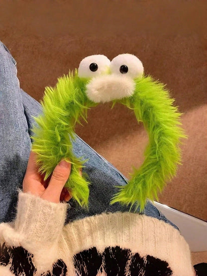 Joivida Diadema de lavado con cara de monstruo lindo, banda para el cabello de felpa con boca de salchicha de ojos grandes, accesorio suave para el maquillaje y el cuidado de la piel, artículo esencial divertido para el