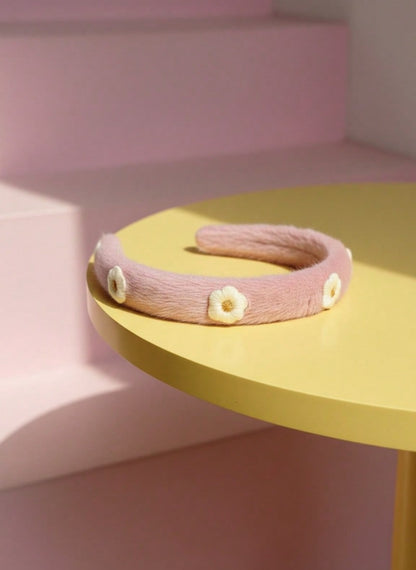 Joivida Diadema suave con flores en tonos pastel y verde menta - Diadema tejida con borde de piel sintética, accesorio de pelo con corona alta para mujeres y adolescentes. Día de San Valentín, fiesta de cumpleaños, uso d