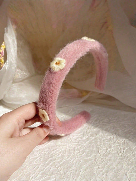 Joivida Diadema suave con flores en tonos pastel y verde menta - Diadema tejida con borde de piel sintética, accesorio de pelo con corona alta para mujeres y adolescentes. Día de San Valentín, fiesta de cumpleaños, uso d