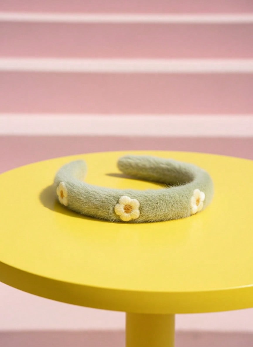 Joivida Diadema suave con flores en tonos pastel y verde menta - Diadema tejida con borde de piel sintética, accesorio de pelo con corona alta para mujeres y adolescentes. Día de San Valentín, fiesta de cumpleaños, uso d