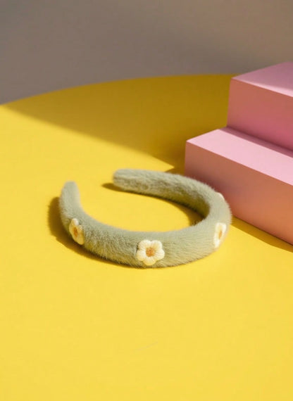 Joivida Diadema suave con flores en tonos pastel y verde menta - Diadema tejida con borde de piel sintética, accesorio de pelo con corona alta para mujeres y adolescentes. Día de San Valentín, fiesta de cumpleaños, uso d