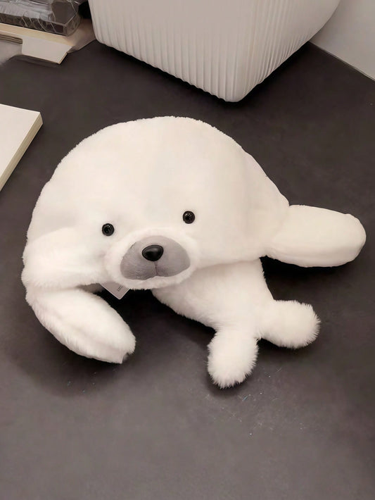 Joivida Gorro de foca blanco para adultos con doble capa, gorro de invierno cálido con orejeras, con cola y orejas de peluche suave, tema animal, accesorios de disfraz para fiesta, Navidad, regalos novedosos y acogedores