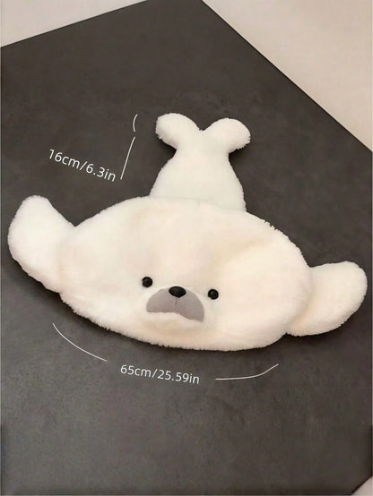 Joivida Gorro de foca blanco para adultos con doble capa, gorro de invierno cálido con orejeras, con cola y orejas de peluche suave, tema animal, accesorios de disfraz para fiesta, Navidad, regalos novedosos y acogedores