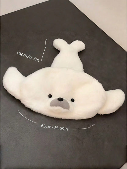 Joivida Gorro de foca blanco para adultos con doble capa, gorro de invierno cálido con orejeras, con cola y orejas de peluche suave, tema animal, accesorios de disfraz para fiesta, Navidad, regalos novedosos y acogedores