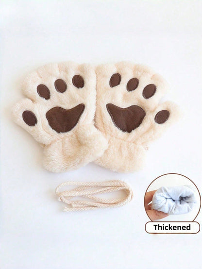 Zazumi Guantes con diseño de pata de gato de dedo abierto, forrados térmicamente, con agarre antideslizante, ideales para escribir, teclear, regalos navideños, relleno de calcetines, ideas de regalo para vacaciones, esti