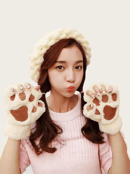 Zazumi Guantes con diseño de pata de gato de dedo abierto, forrados térmicamente, con agarre antideslizante, ideales para escribir, teclear, regalos navideños, relleno de calcetines, ideas de regalo para vacaciones, esti