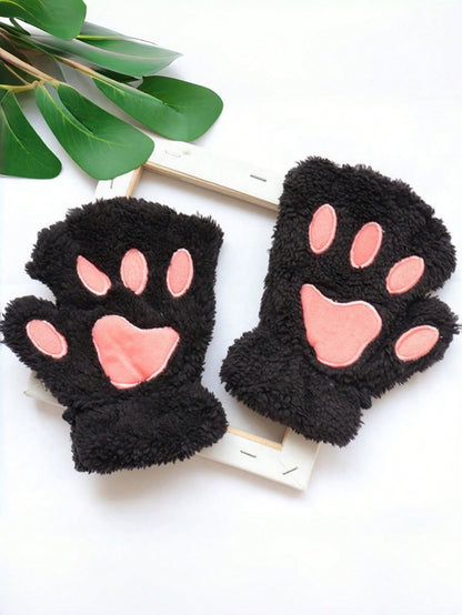 Zazumi Guantes con diseño de pata de gato de dedo abierto, forrados térmicamente, con agarre antideslizante, ideales para escribir, teclear, regalos navideños, relleno de calcetines, ideas de regalo para vacaciones, esti