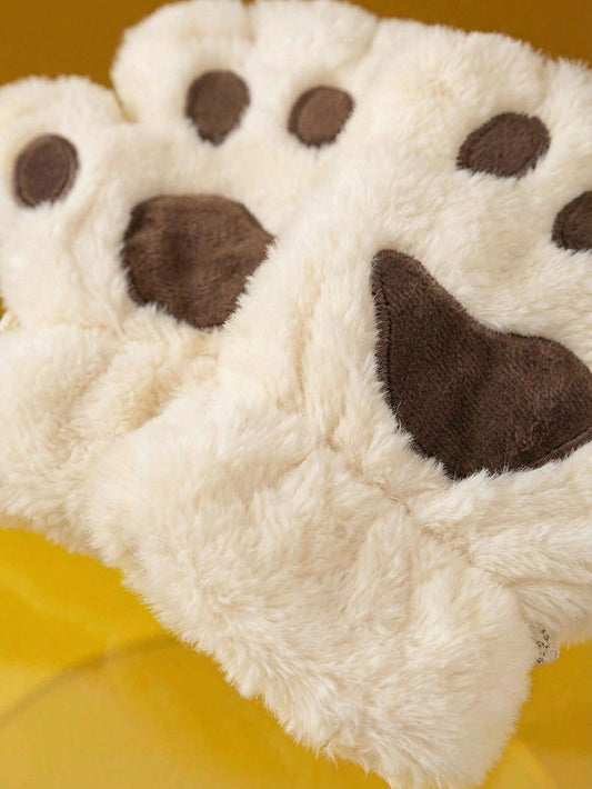 Zazumi Guantes con diseño de pata de gato de dedo abierto, forrados térmicamente, con agarre antideslizante, ideales para escribir, teclear, regalos navideños, relleno de calcetines, ideas de regalo para vacaciones, esti