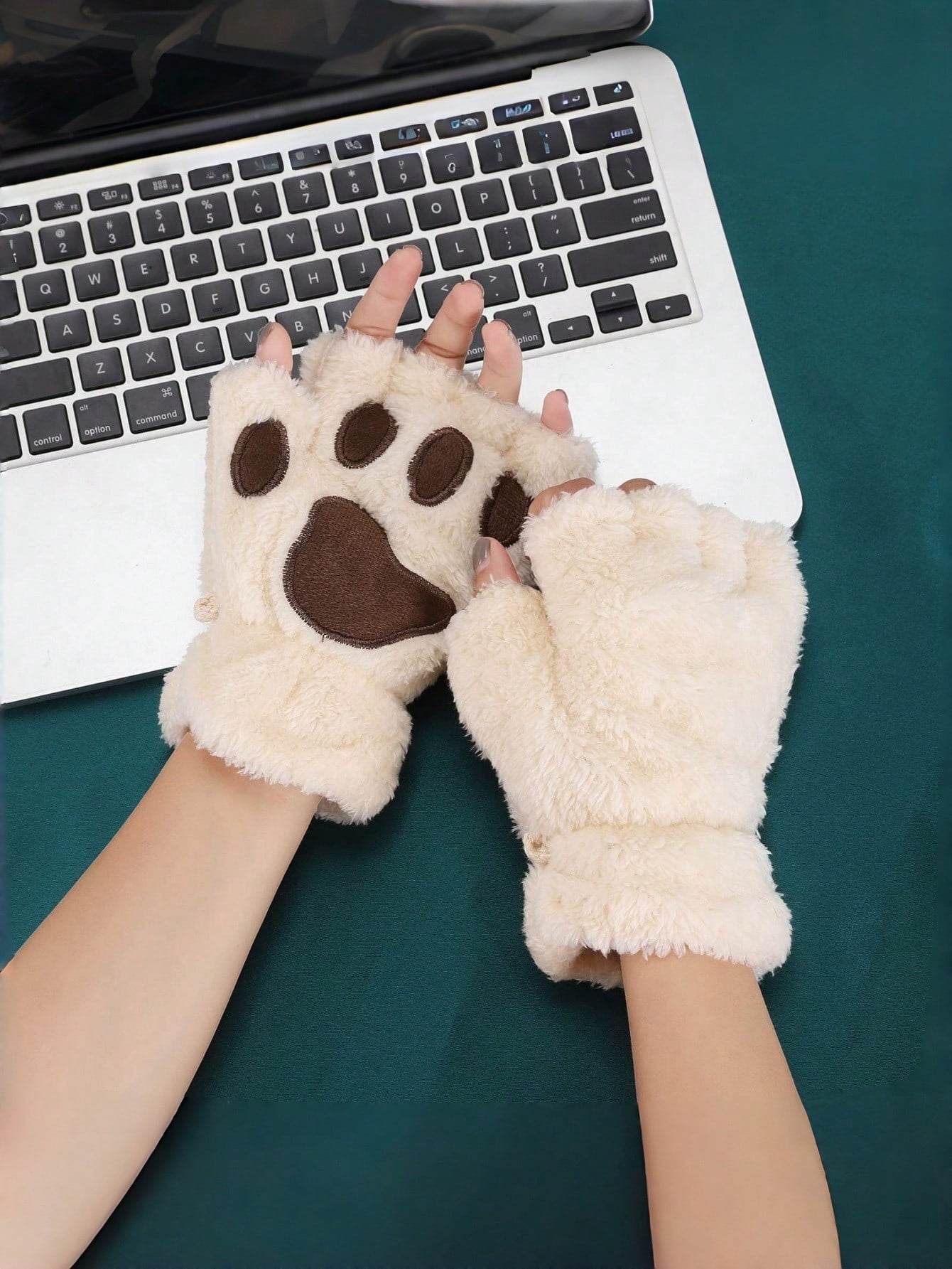 Zazumi Guantes con diseño de pata de gato de dedo abierto, forrados térmicamente, con agarre antideslizante, ideales para escribir, teclear, regalos navideños, relleno de calcetines, ideas de regalo para vacaciones, esti