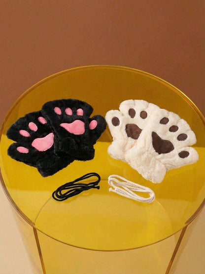 Zazumi Guantes con diseño de pata de gato de dedo abierto, forrados térmicamente, con agarre antideslizante, ideales para escribir, teclear, regalos navideños, relleno de calcetines, ideas de regalo para vacaciones, esti