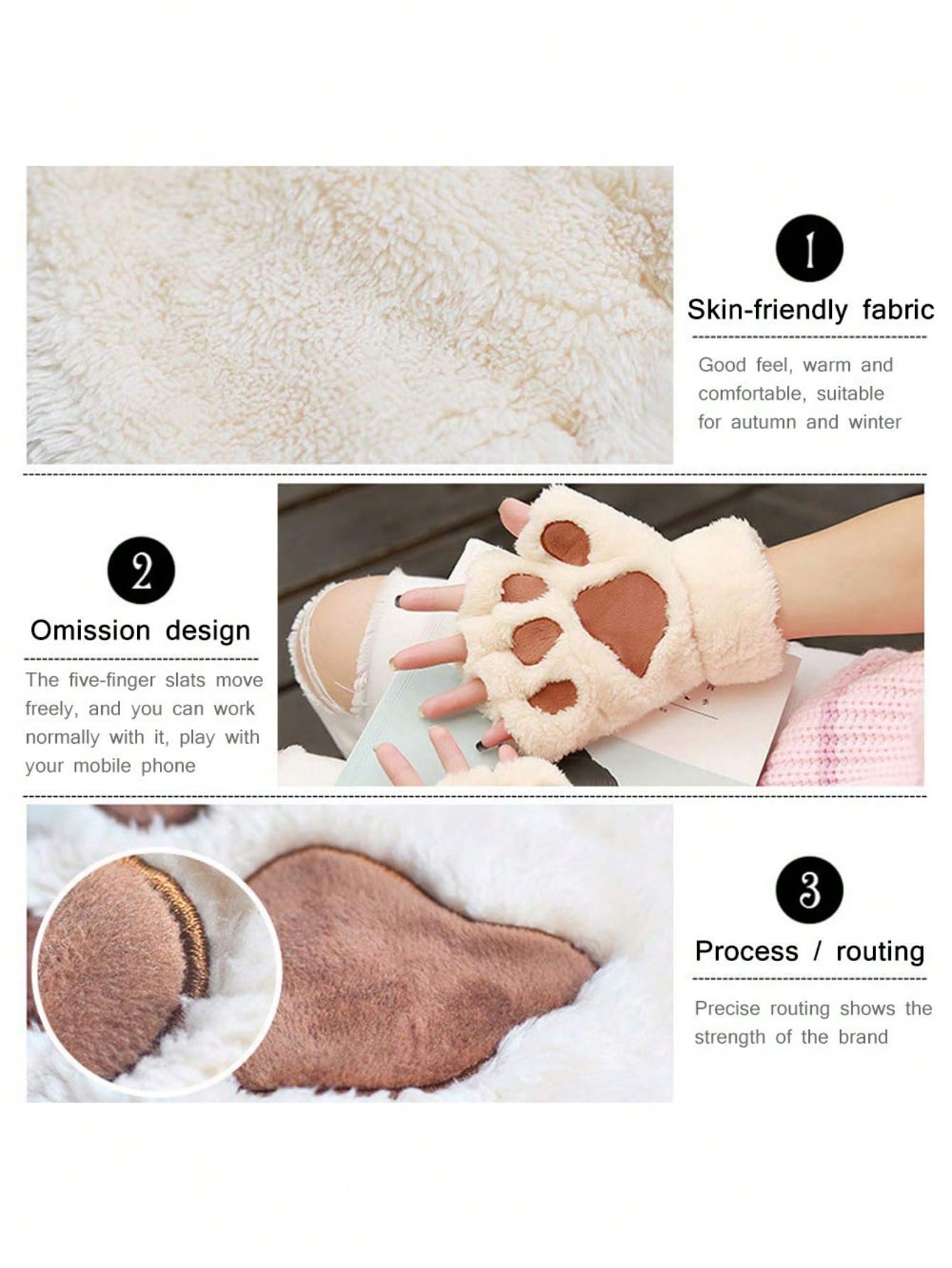 Zazumi Guantes con diseño de pata de gato de dedo abierto, forrados térmicamente, con agarre antideslizante, ideales para escribir, teclear, regalos navideños, relleno de calcetines, ideas de regalo para vacaciones, esti