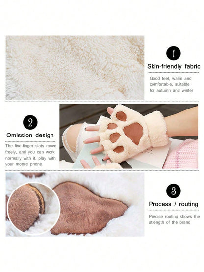 Zazumi Guantes con diseño de pata de gato de dedo abierto, forrados térmicamente, con agarre antideslizante, ideales para escribir, teclear, regalos navideños, relleno de calcetines, ideas de regalo para vacaciones, esti