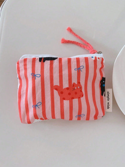 Joivida Monedero con diseño de gato de moda retro, mini bolsa de almacenamiento para auriculares y lápiz labial, decorativa y portátil para viajes, regalo de estilo casual y lindo para la mejor amiga, puede usarse como b