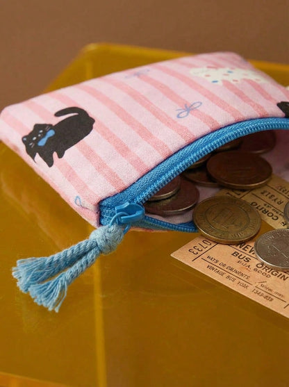 Joivida Monedero con diseño de gato de moda retro, mini bolsa de almacenamiento para auriculares y lápiz labial, decorativa y portátil para viajes, regalo de estilo casual y lindo para la mejor amiga, puede usarse como b