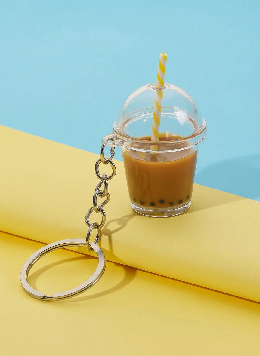 Joivida Nuevo Accesorio Diy Hecho a Mano Llavero/Colgante de Bolso con Perlas de Té con Leche/Café para Fans de Bubble Tea, Adecuado para Llaves de Coche, Mochilas, Regalo, Uso Diario u Ocasiones Especiales, Accesorios d
