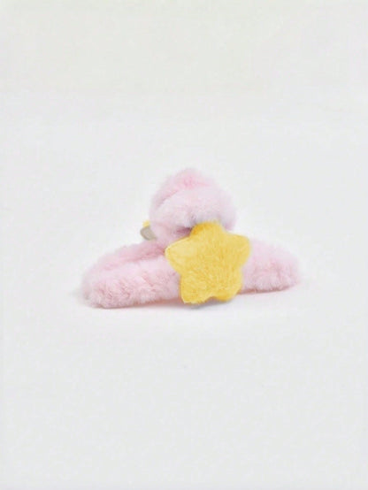 Joivida Pinza de pelo con diseño de estrella de cinco puntas de gran tamaño de felpa, accesorio de pelo con diseño de aleta de tiburón y corazón para mujer, ideal para el otoño y el invierno, pinza de pelo linda para el
