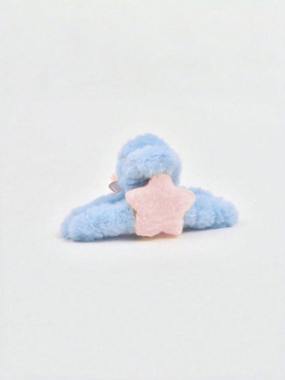 Joivida Pinza de pelo con diseño de estrella de cinco puntas de gran tamaño de felpa, accesorio de pelo con diseño de aleta de tiburón y corazón para mujer, ideal para el otoño y el invierno, pinza de pelo linda para el
