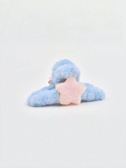 Joivida Pinza de pelo con diseño de estrella de cinco puntas de gran tamaño de felpa, accesorio de pelo con diseño de aleta de tiburón y corazón para mujer, ideal para el otoño y el invierno, pinza de pelo linda para el