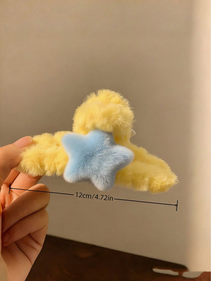 Joivida Pinza de pelo con diseño de estrella de cinco puntas de gran tamaño de felpa, accesorio de pelo con diseño de aleta de tiburón y corazón para mujer, ideal para el otoño y el invierno, pinza de pelo linda para el