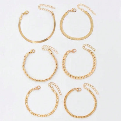 Juego de 6 piezas de pulsera de cadena de hoja de metal multicapa de estilo bohemio elegante, regalo de joyería elegante para mujeres