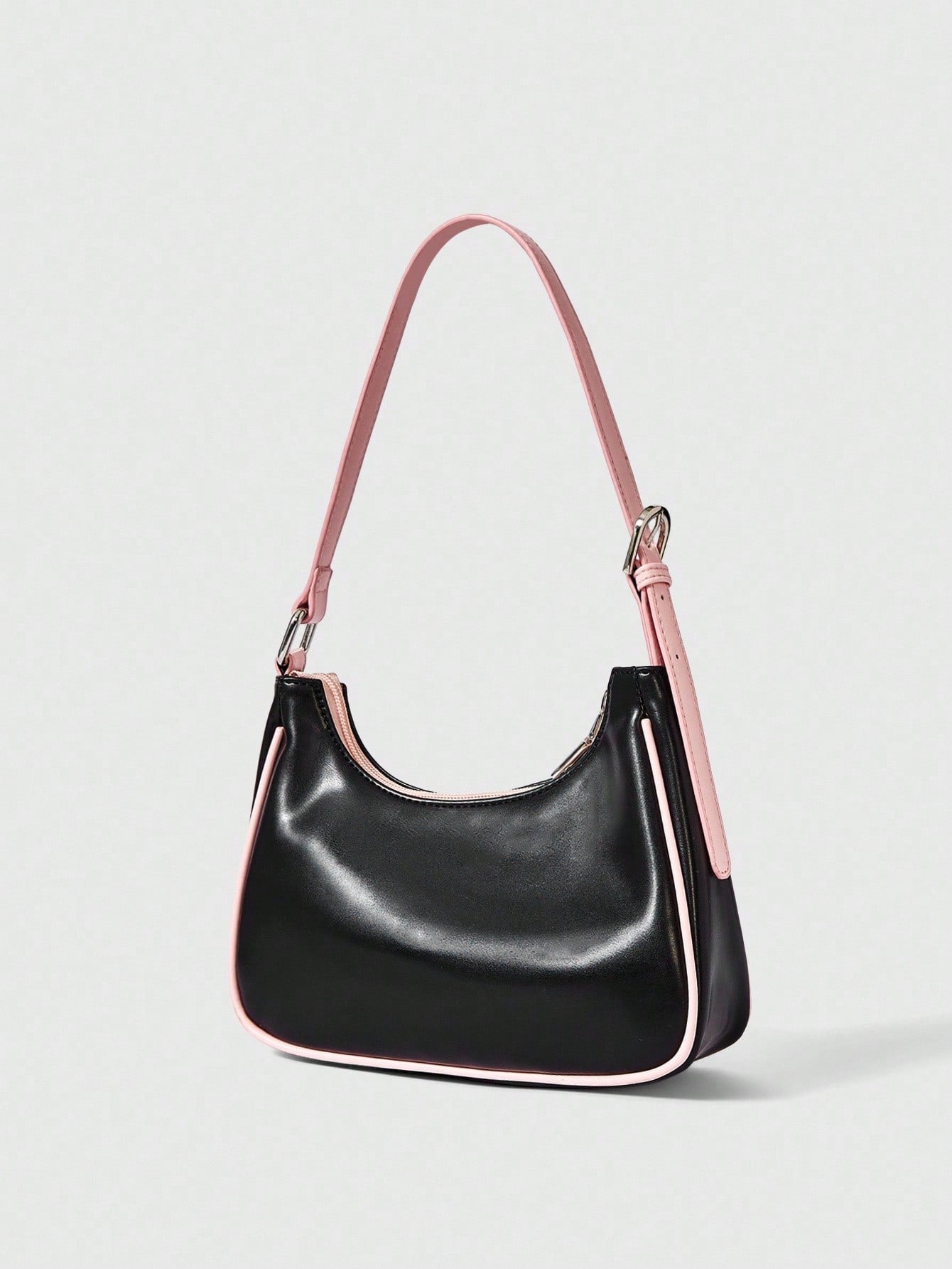 LOONEY TUNES X SHEIN Bolso de contraste negro y rosa con estampado de cerezas, estilo de señorita joven, versátil para salidas diarias y citas