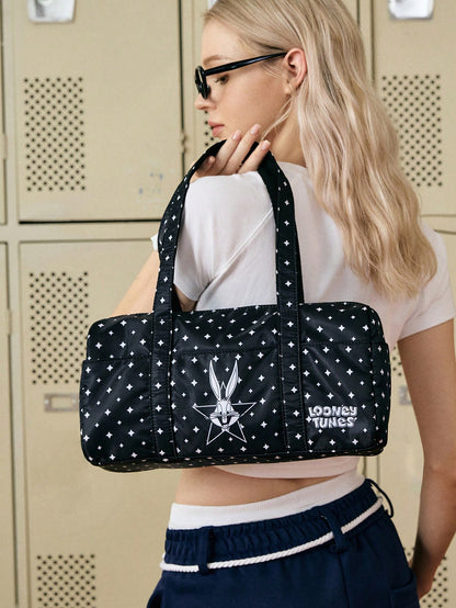 LOONEY TUNES X SHEIN Bolso de hombro con estampado de conejo y estrella, bolsa de gimnasio para mujer
