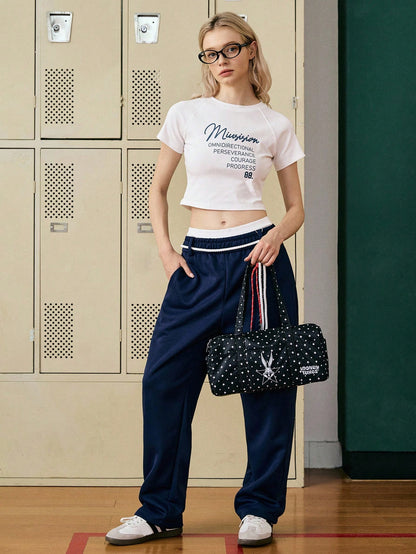 LOONEY TUNES X SHEIN Bolso de hombro con estampado de conejo y estrella, bolsa de gimnasio para mujer