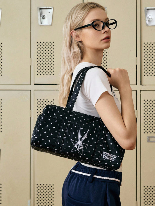 LOONEY TUNES X SHEIN Bolso de hombro con estampado de conejo y estrella, bolsa de gimnasio para mujer