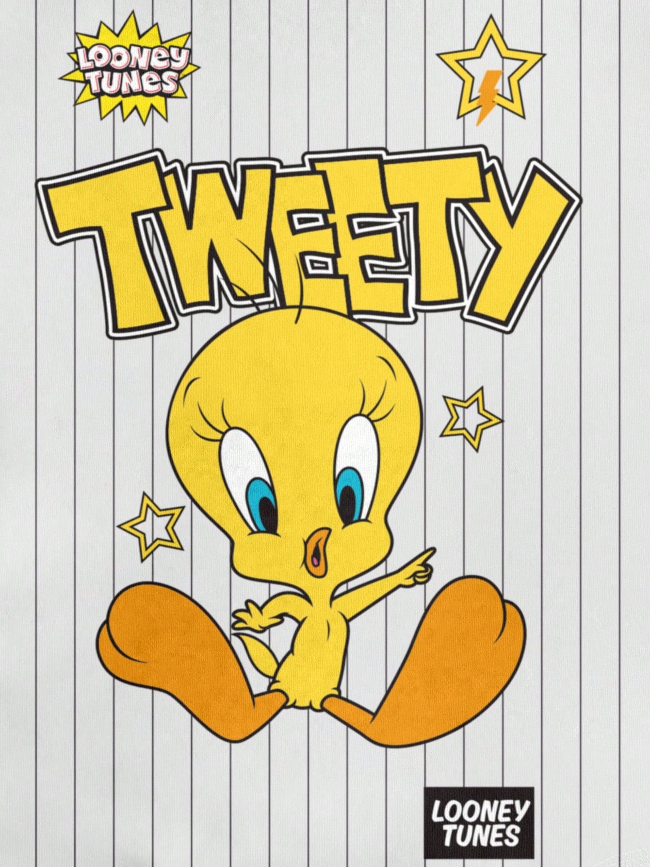 LOONEY TUNES X SHEIN Camiseta de manga corta con ajuste ceñido, con rayas y estampado de dibujos animados con ribete de contraste para mujer