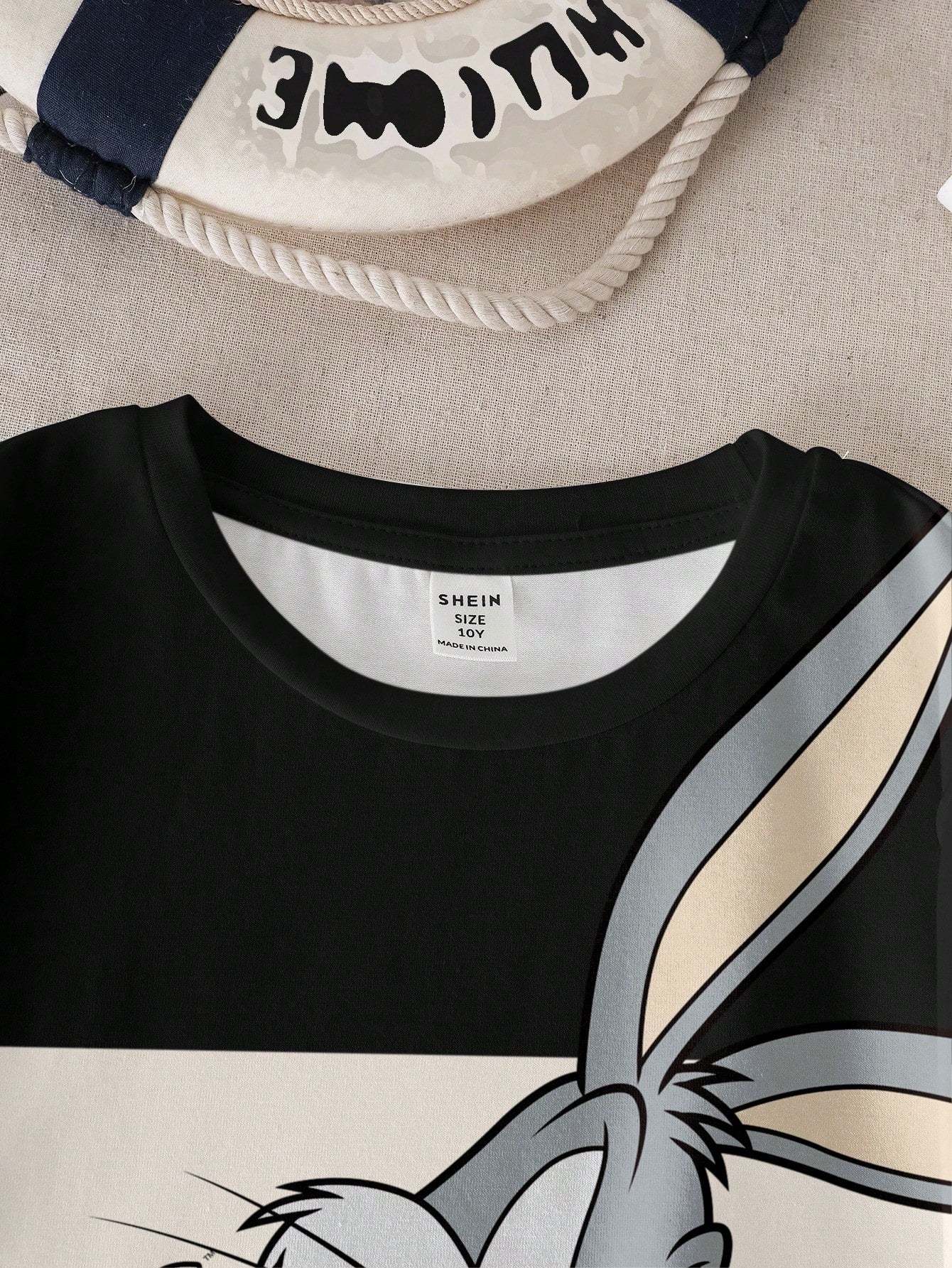 LOONEY TUNES X SHEIN Camiseta de manga corta con estampado de conejo y bloques de color para niño preadolescente en verano