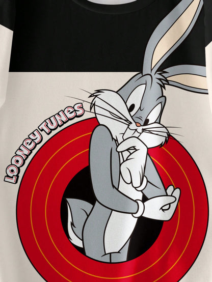 LOONEY TUNES X SHEIN Camiseta de manga corta con estampado de conejo y bloques de color para niño preadolescente en verano