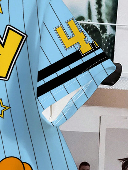 LOONEY TUNES X SHEIN Camiseta suelta de verano con estampado de rayas, letras y números de dibujos animados divertidos y lindos, de estilo deportivo y casual para mujer