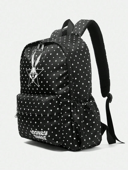 LOONEY TUNES X SHEIN Mochila casual de señora para ir al trabajo con patrón de conejo de dibujos animados y estrellas, de moda