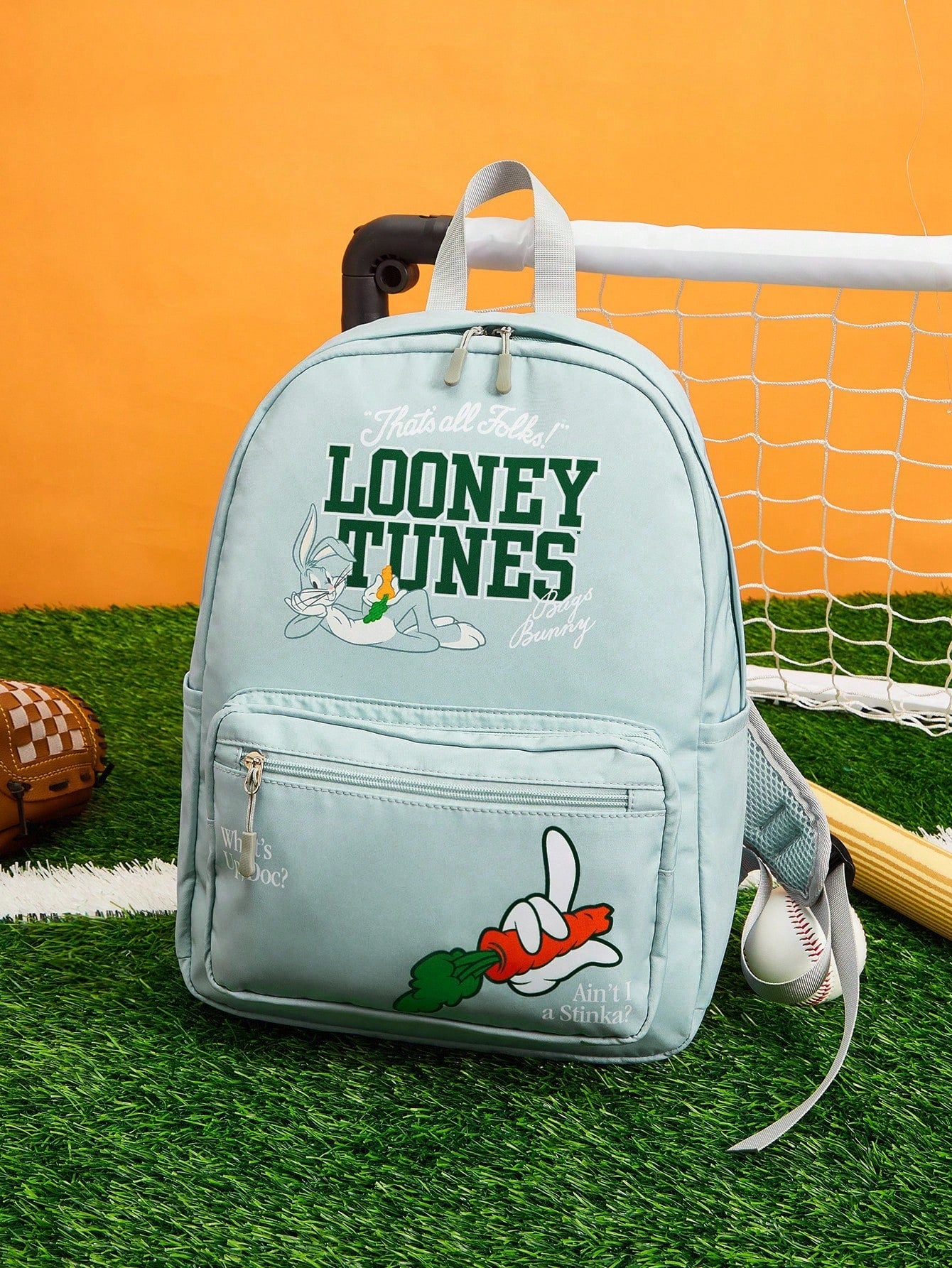 LOONEY TUNES X SHEIN Mochila de estilo azul con patrón de letras y dibujos animados para mujer
