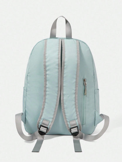 LOONEY TUNES X SHEIN Mochila de estilo azul con patrón de letras y dibujos animados para mujer
