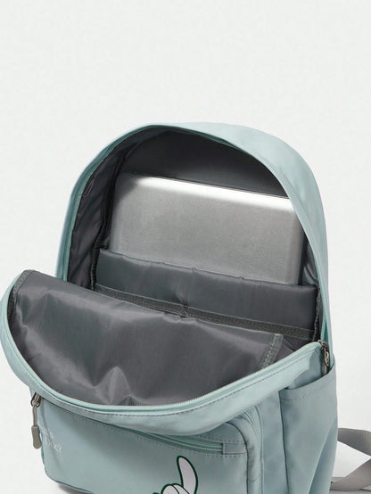 LOONEY TUNES X SHEIN Mochila de estilo azul con patrón de letras y dibujos animados para mujer