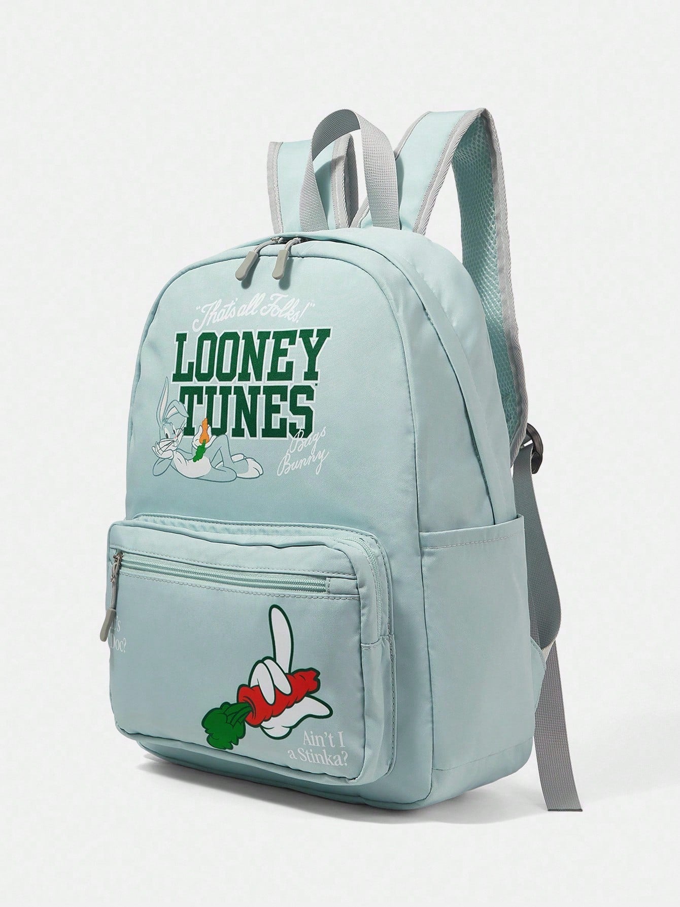 LOONEY TUNES X SHEIN Mochila de estilo azul con patrón de letras y dibujos animados para mujer