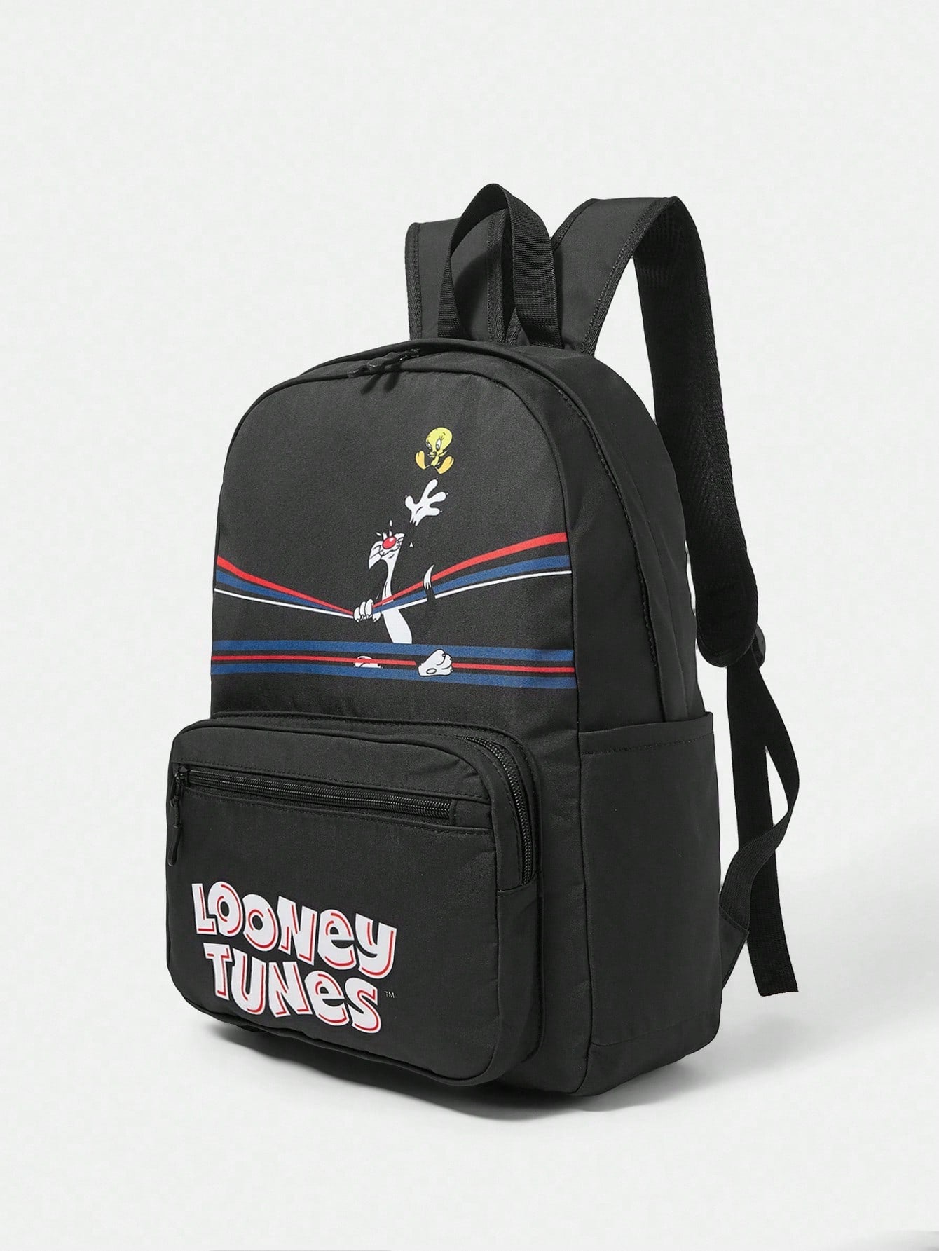 LOONEY TUNES X SHEIN Mochila de moda con estampado de dibujos animados y letras para uso casual y de vuelta al colegio para mujer