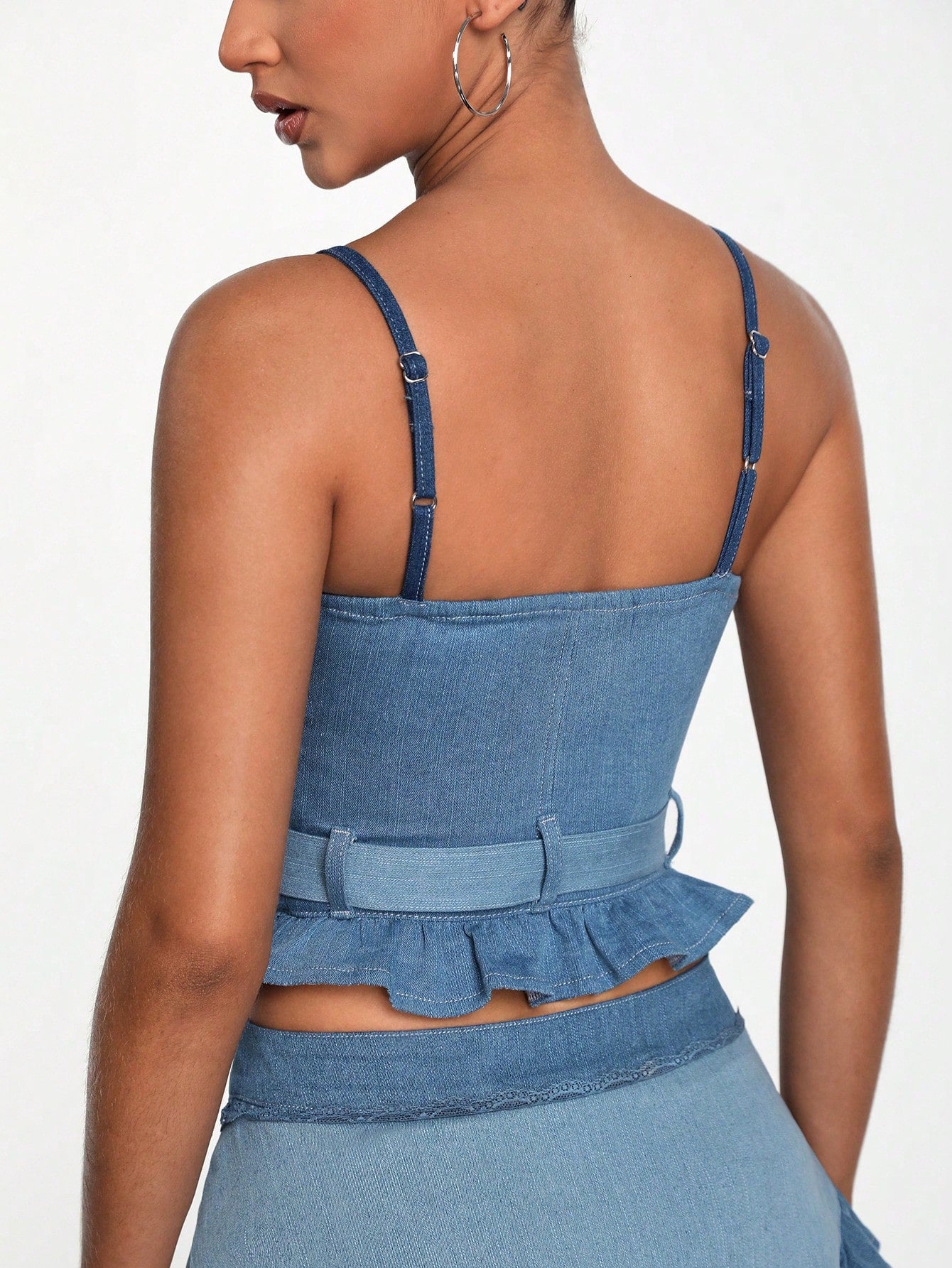 Leima Top de tirantes de mezclilla con ruedo con volantes para mujer, diseñador, para el verano