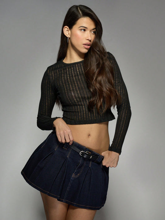 MISSGUIDED Blusa ajustada de mangas largas de punto vaporoso