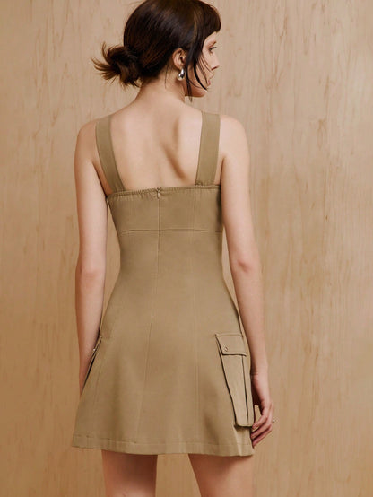 MONSE Vestido mini con cordones y bolsillos tipo cargo, vestido elegante de verano para vacaciones, fiestas, cumpleaños, playa, festivales, bodas, bailes de graduación
