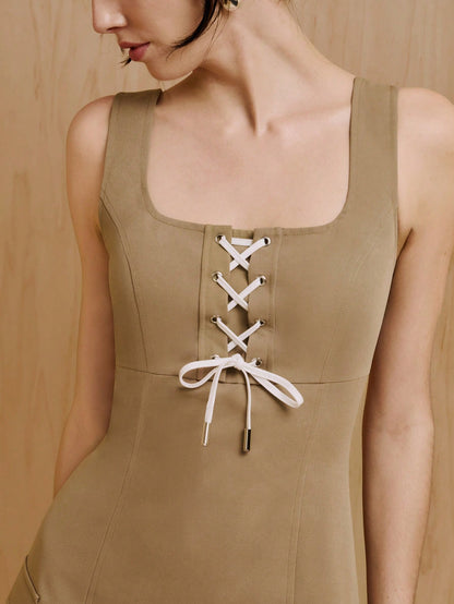 MONSE Vestido mini con cordones y bolsillos tipo cargo, vestido elegante de verano para vacaciones, fiestas, cumpleaños, playa, festivales, bodas, bailes de graduación