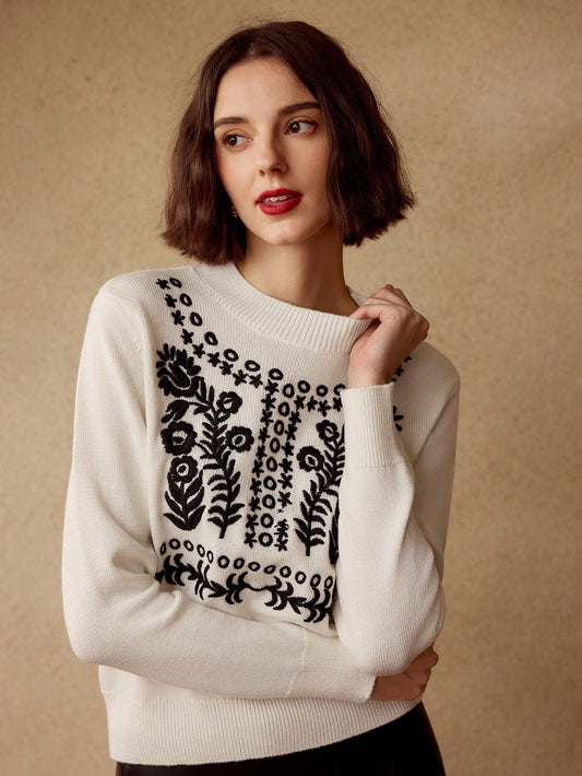 MOTF Jersey con bordado de plantas en cuello alto