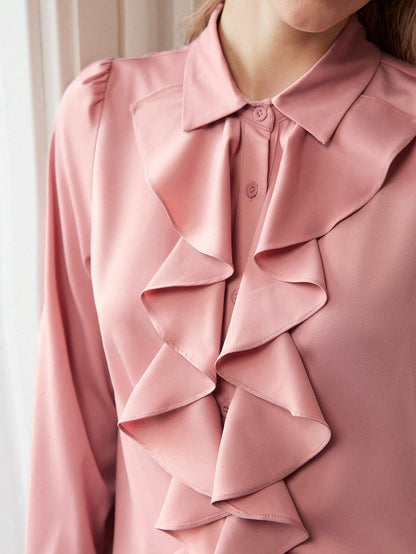 MOTF PREMIUM CAMISA DE MANGA FAROL CON CUELLO JABOT SÓLIDO