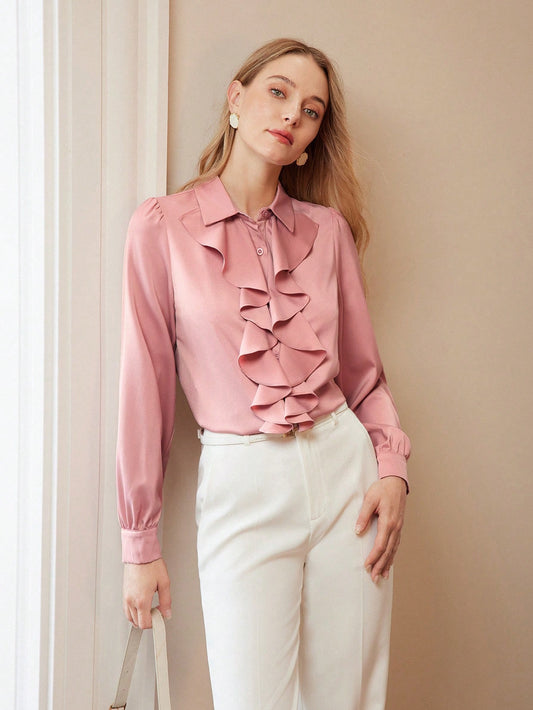 MOTF PREMIUM CAMISA DE MANGA FAROL CON CUELLO JABOT SÓLIDO
