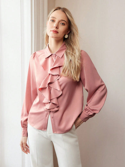 MOTF PREMIUM CAMISA DE MANGA FAROL CON CUELLO JABOT SÓLIDO